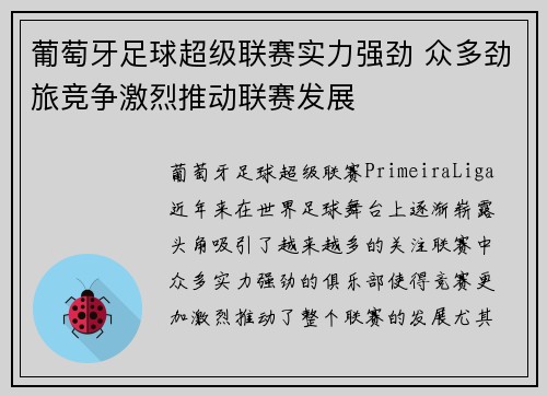 葡萄牙足球超级联赛实力强劲 众多劲旅竞争激烈推动联赛发展
