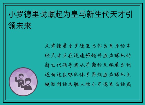 小罗德里戈崛起为皇马新生代天才引领未来